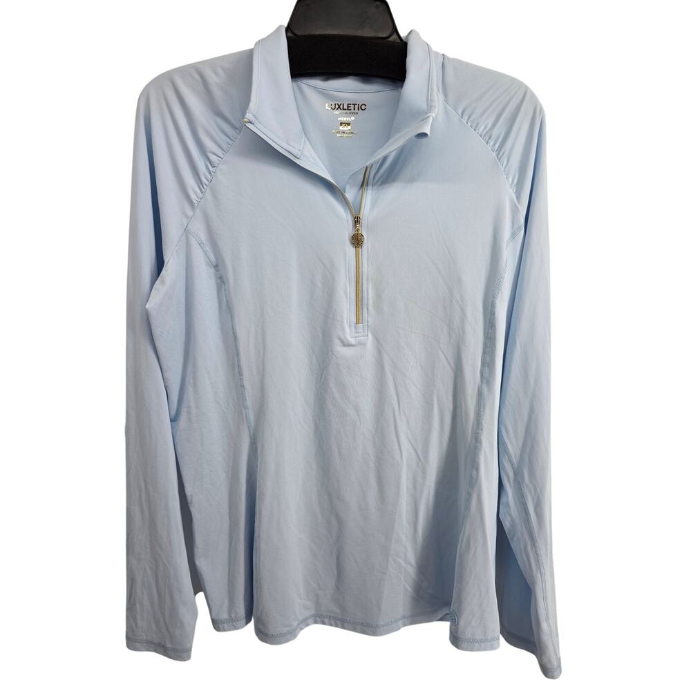Lilly Pulitzer Luxletic Justine Half Zip UPF 50+ Fresh Water Blue Size XL